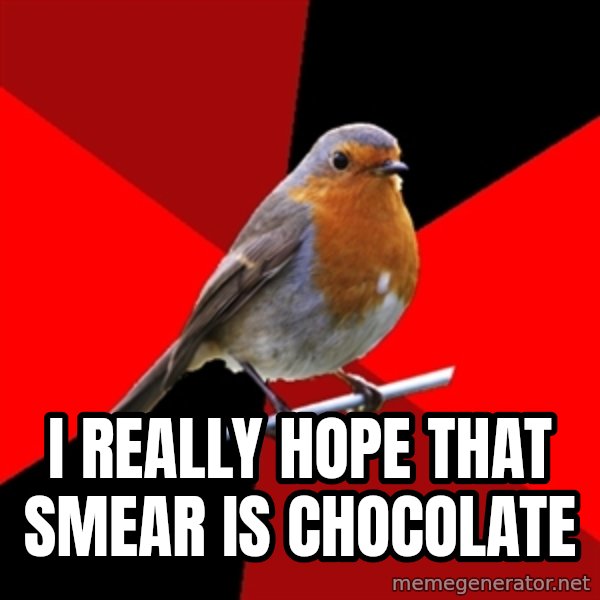 Retail Robin meme: I really hope that smear is chocolate