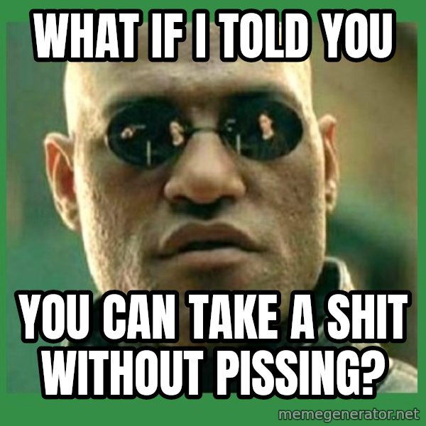 Matrix Morpheus meme: what if i told you / you can take a shit without pissing?