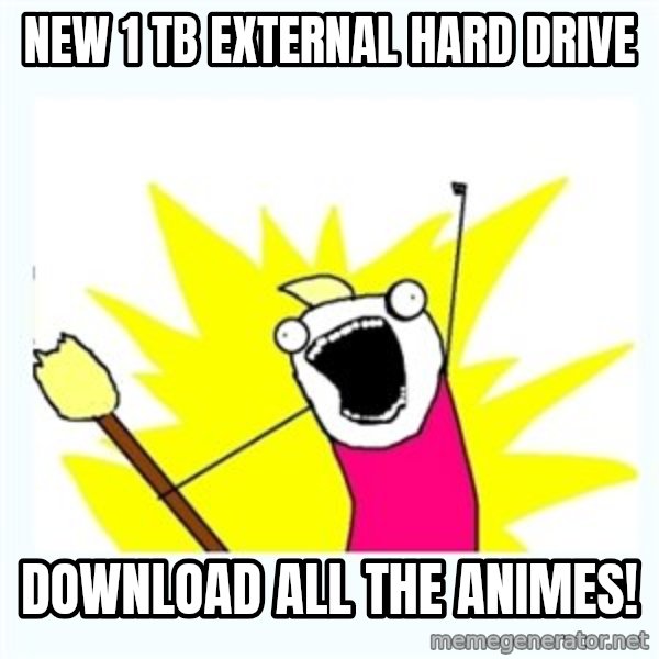 All the things meme: New 1 TB external hard drive / download all the animes!