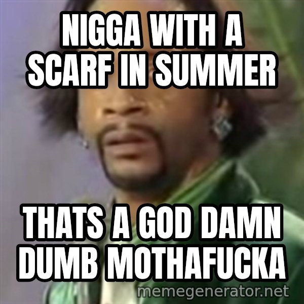 Katt Williams meme: Nigga with a scarf in summer / thats a god damn dumb mothafucka
