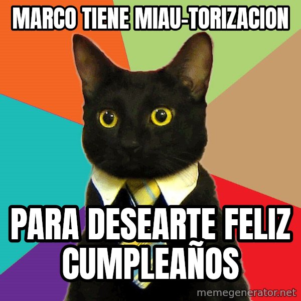Business Cat meme: Marco tiene miau-torizacion / para desearte feliz cumpleaños