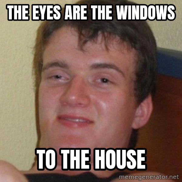 Stoner Guy meme: the eyes are the windows / to the house