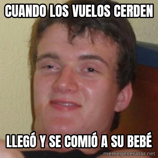 Stoner Guy meme: Cuando los vuelos cerden / Llegó y se comió a su bebé
