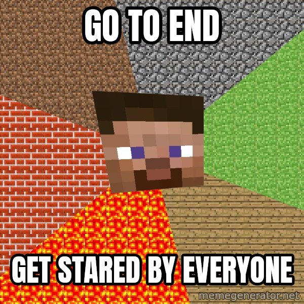 Minecraft Guy meme: Go To End / Get Stared By Everyone