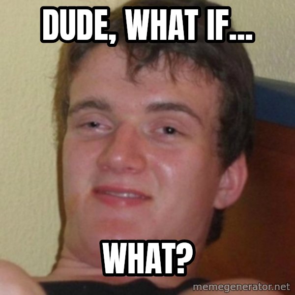 Stoner Guy meme: dude, what if... / what?