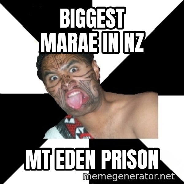 Maori Guy meme: biggest marae in nz / mt eden prison