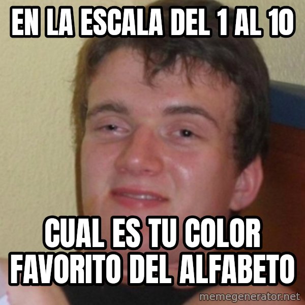 Stoner Stanley meme: En la escala del 1 al 10 / cual es tu color favorito del alfabeto