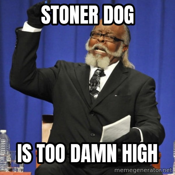 Rent Is Too Damn High meme: stoner dog / is too damn high