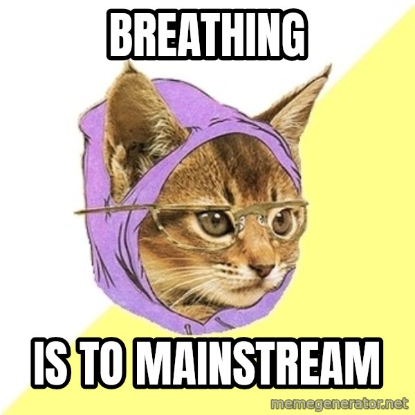 Hipster Kitty meme: Breathing / IS TO MAINSTREAM