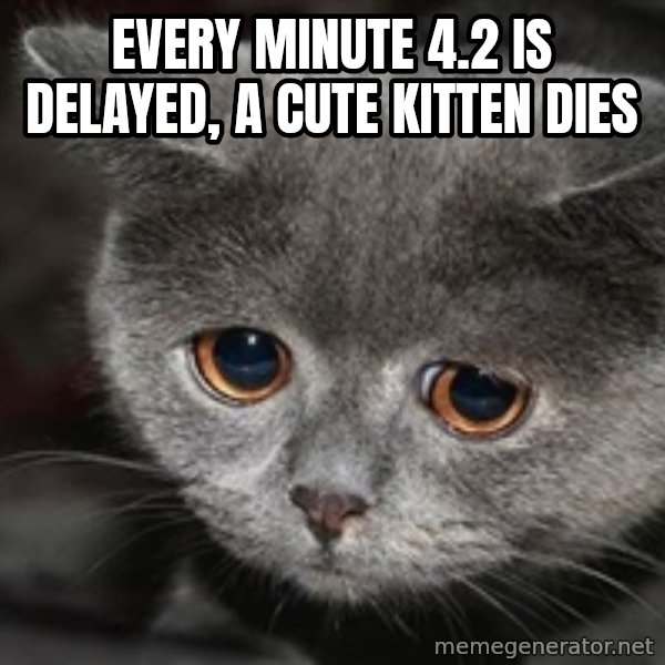 Sadcat meme: every minute 4.2 is delayed, a cute kitten dies