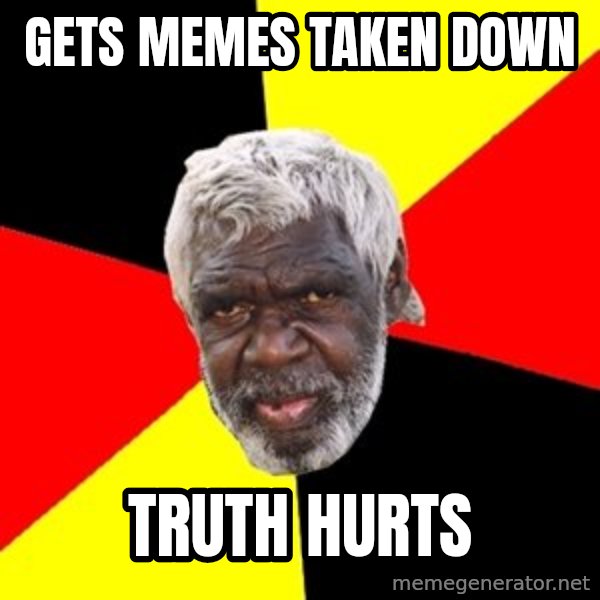 Aboriginal meme: GETS MEMES TAKEN DOWN / TRUTH HURTS