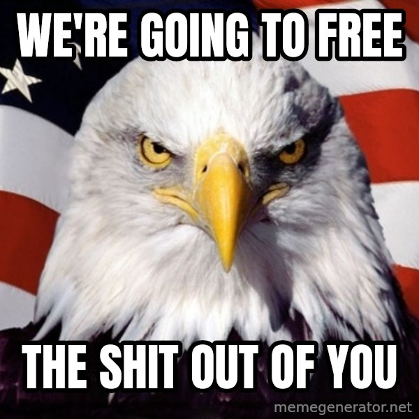 American Pride Eagle meme: We're going to free / The shit out of you
