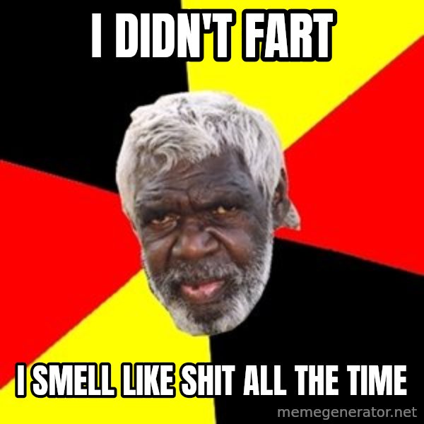 Aboriginal meme: i didn't fart / i  smell  like  shit all the time