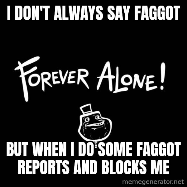 The Most Interesting Man In The World meme: I don't always say faggot / but when i do some faggot reports and blocks me