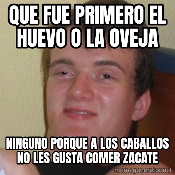 Stoner Stanley meme: Que fue primero el huevo o la oveja / Ninguno porque a los caballos no les gusta comer zacate