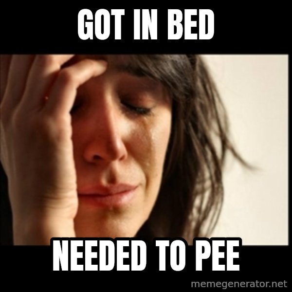 First World Problems meme: got in bed / needed to pee