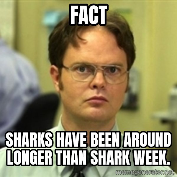 Dwight Schrute meme: FACT / SHARKS HAVE BEEN AROUND LONGER THAN SHARK WEEK.