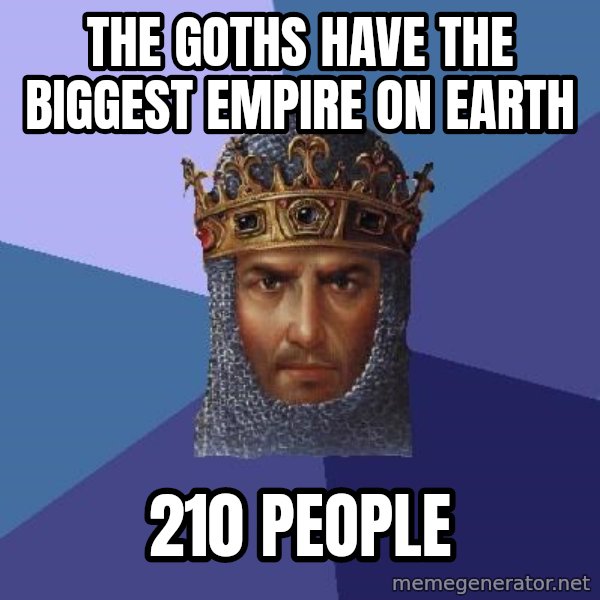 Age Of Empires meme: THE GOTHS HAVE THE BIGGEST EMPIRE ON EARTH / 210 PEOPLE