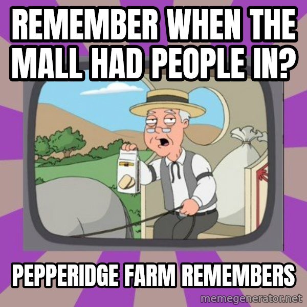 Pepperidge Farm Remembers FG meme: remember when the mall had people in? / pepperidge farm remembers