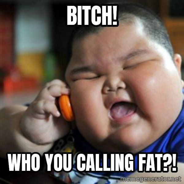 fat chinese kid meme: BITCH! / WHO YOU CALLING FAT?!