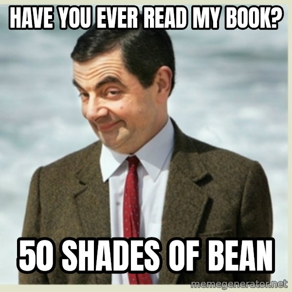 MR bean meme: have you ever read my book? / 50 shades of bean