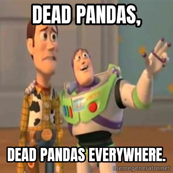 X, X Everywhere  meme: Dead pandas, / dead pandas everywhere.