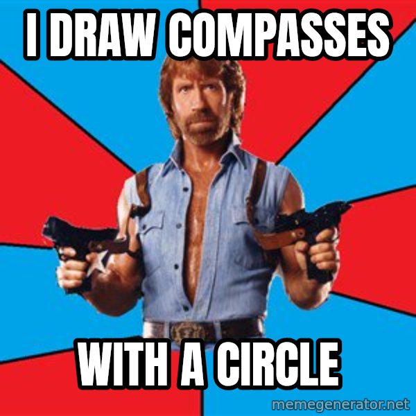 Chuck Norris  meme: I DRAW COMPASSES / WITH A CIRCLE