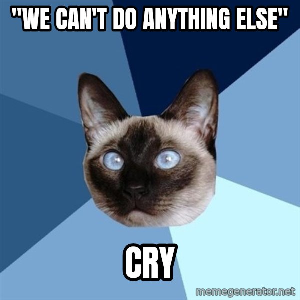 Chronic Illness Cat meme: "we can't do anything else" / Cry