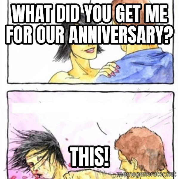 Alpha Boyfriend meme: what did you get me for our anniversary? / this!