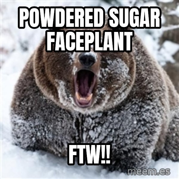 Cocaine Bear meme: powdered sugar faceplant / ftw!!