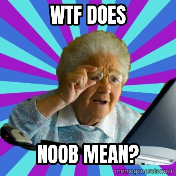 old lady meme: WTF DOES / NOOB MEAN?