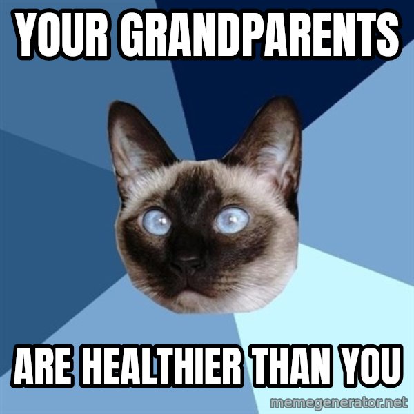 Chronic Illness Cat meme: your grandparents / are healthier than you