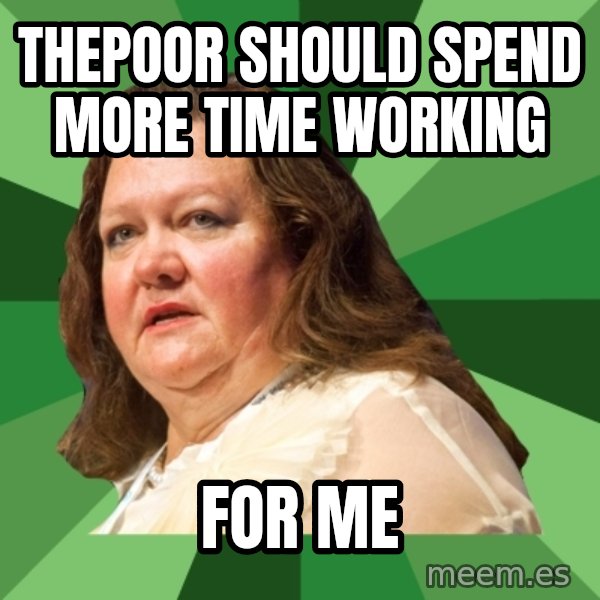 Dumb Whore Gina Rinehart meme: Thepoor should spend more time working / FOR ME