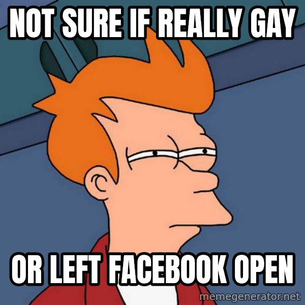 Futurama Fry meme: Not sure if really Gay / Or left Facebook open