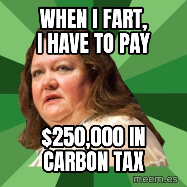 Dumb Whore Gina Rinehart meme: When i fart, i have to pay / $250,000 in carbon tax