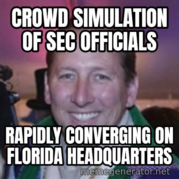 Pirate Textor meme: crowd simulation of sec officials / rapidly converging on florida headquarters