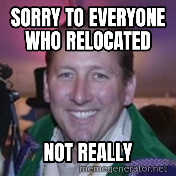 Pirate Textor meme: sorry to everyone who relocated / not really