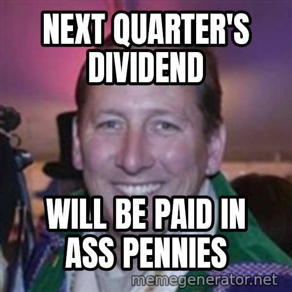 Pirate Textor meme: next quarter's dividend / will be paid in ass pennies
