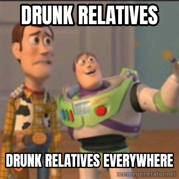 Buzz meme: drunk relatives / drunk relatives everywhere