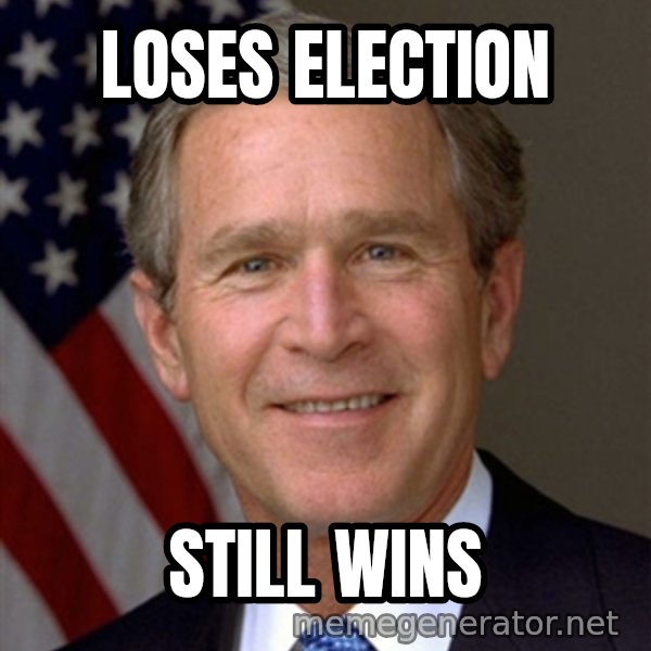 George Bush meme: loses election / still wins