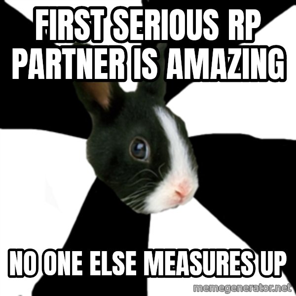 Roleplaying Rabbit meme: First serious rp partner is amazing / No one else measures up