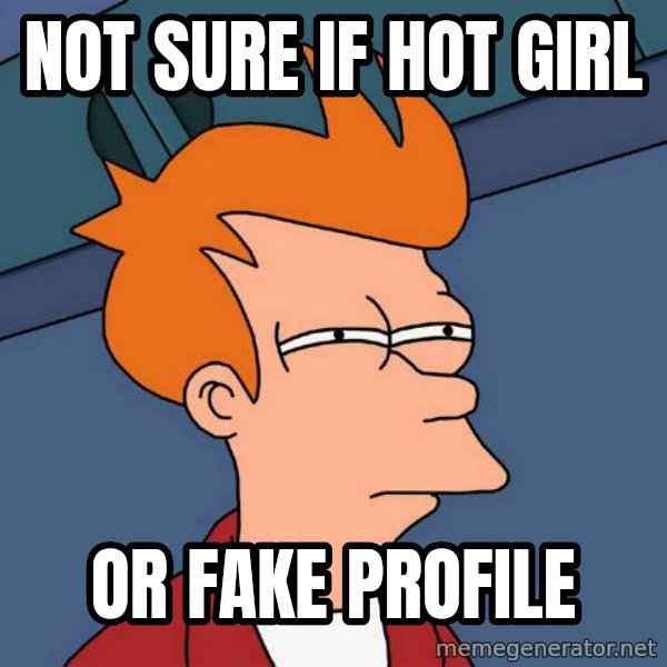 Futurama Fry meme: not sure if hot girl / or fake profile