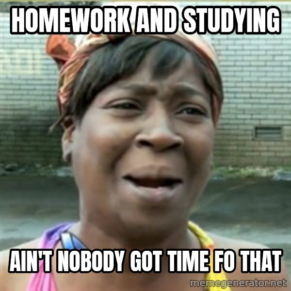 Ain't Nobody got time fo that meme: HOmework and studying / ain't nobody got time fo that