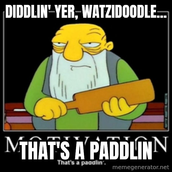 Thats a paddlin meme: diddlin' yer, watzidoodle... / that's a paddlin