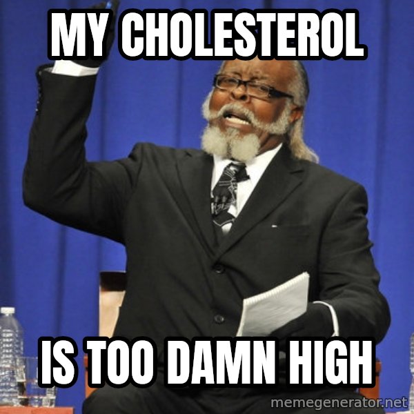 Rent Is Too Damn High meme: MY CHOLESTEROL / IS TOO DAMN HIGH