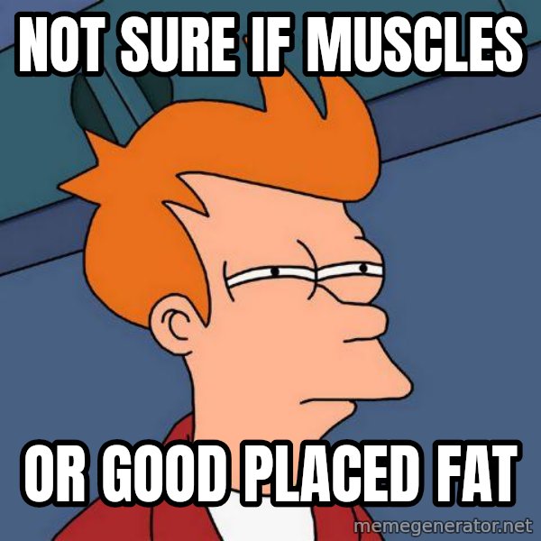 Futurama Fry meme: not sure if muscles / or good placed fat