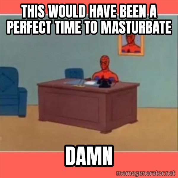 Masturbating Spider-Man meme: This would have been a perfect time to masturbate / damn