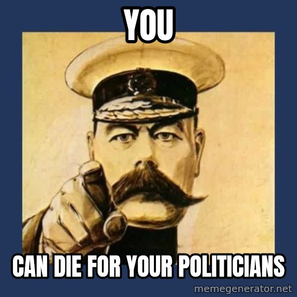 your country needs you meme: you / can die for your politicians