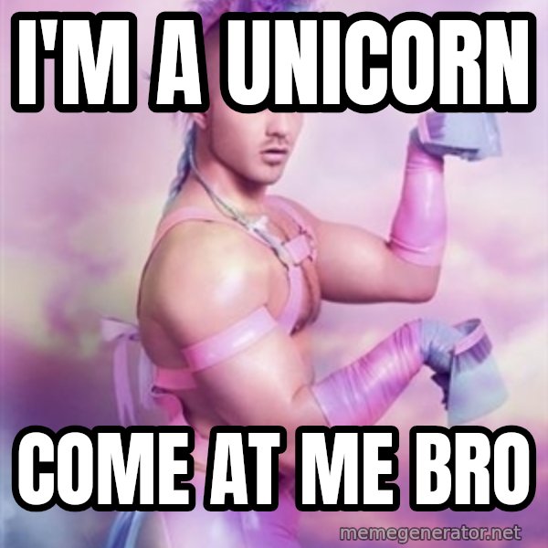 Unicorn Boy meme: I'm a unicorn / come at me bro