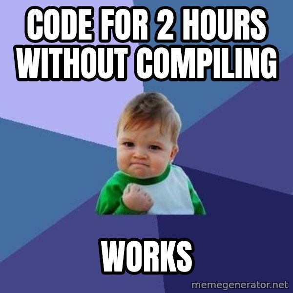 Success Kid meme: Code for 2 hours without compiling / works